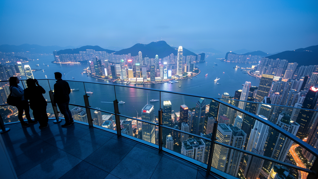 Open-air Sky Terrace 428 observation deck viewed from above at night with city lights